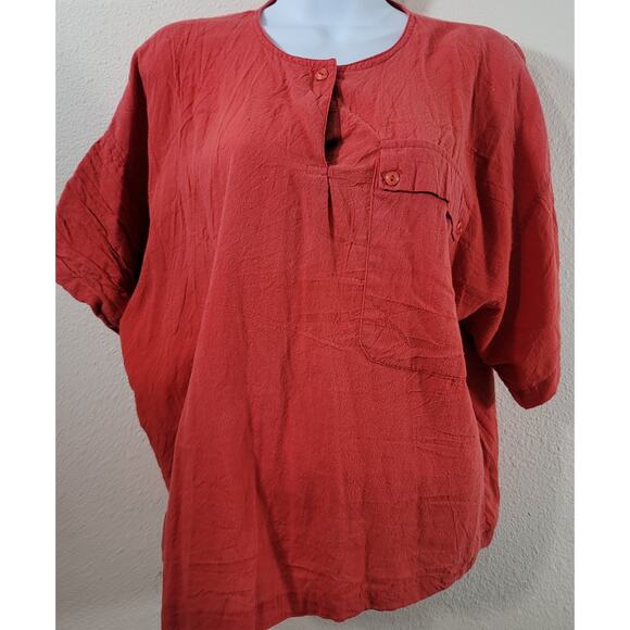 Gianna Burnt Orange Oversize Front Pocket Drop Shoulder Short Sleeve Top Large - Picture 1 of 5